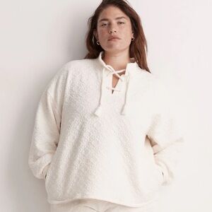 Madewell Quilted Antique Ivory Pullover Sweater N1073 Size Small Lace Tie Front